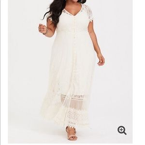 Torrid Ivory lace button down maxi dress